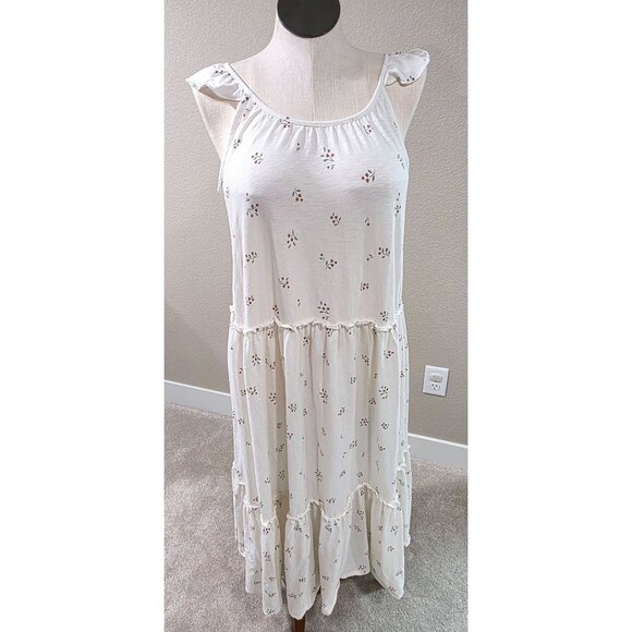 White Floral Tiered Ruffle Strap Sleeveless Midi Dress easy-peasy L - Picture 1 of 11